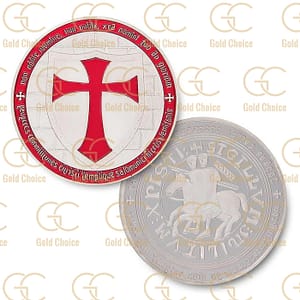 KNIGHTS TEMPLAR COMMANDERY COIN-WIDE CROSS SHIELD RED